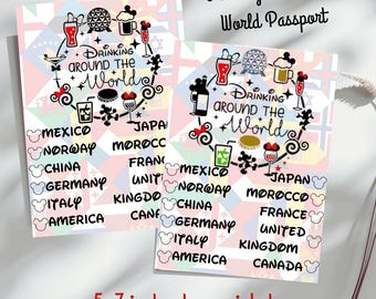 Drinking Around the World Disney Epcot Passport- 8 Designs - Print and Drink at Disney- 5x7 Instant Digital Download PDF-Lanyard ready