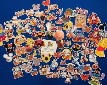 Disney Thanksgiving and Fall Sticker Set- Mickey, Minnie, Stitch, Pumpkins, Orange Bird, Sunflowers, Turkey-Lot of Gloss Vinyl Stickers