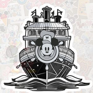 Disney Steamboat Willie Boatl Waterproof Sticker- Pixie Dust loot-Gloss Vinyl-Decal, Water Bottle, Laptop, Planner-Nostalgia Original
