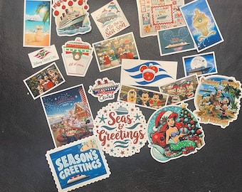 Disney Christmas Cruise Stickers-Cruising through Holidays-Xmas at Sea-Fish Extender/Pixie Dust Trip Loot Lot of Gloss Vinyl Stickers