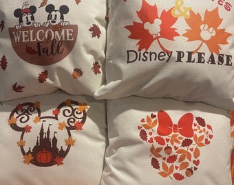 Disney Fall/Autumn Pillow Covers- 18x18 Case- Mickey & Minnie Pumpkins/Leaves