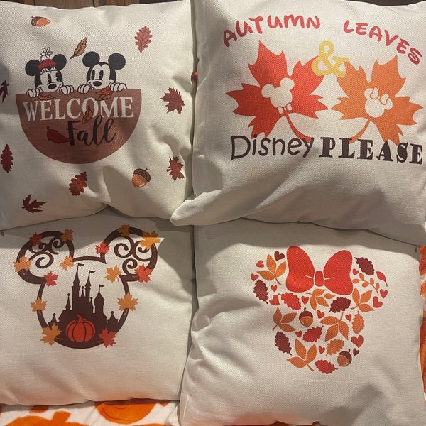 Disney Fall/Autumn Pillow Covers- 18x18 Case- Mickey & Minnie Pumpkins/Leaves