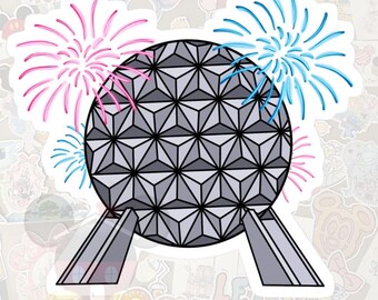 Disney Epcot Spaceship Earth with Fireworks Sticker-Gloss Vinyl Waterproof-Laptop, Waterbottle, Journal, Scrapbook-Pixie Dust/Fairy Dust