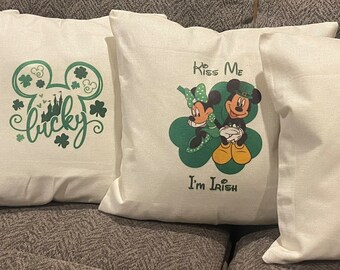 Disney St. Patrick’s Day Pillow Covers- 18x18 Case- Mickey & Minnie lucky