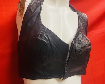 Genuine Leather 90s vintage women leather Top With Zipper Variations Size