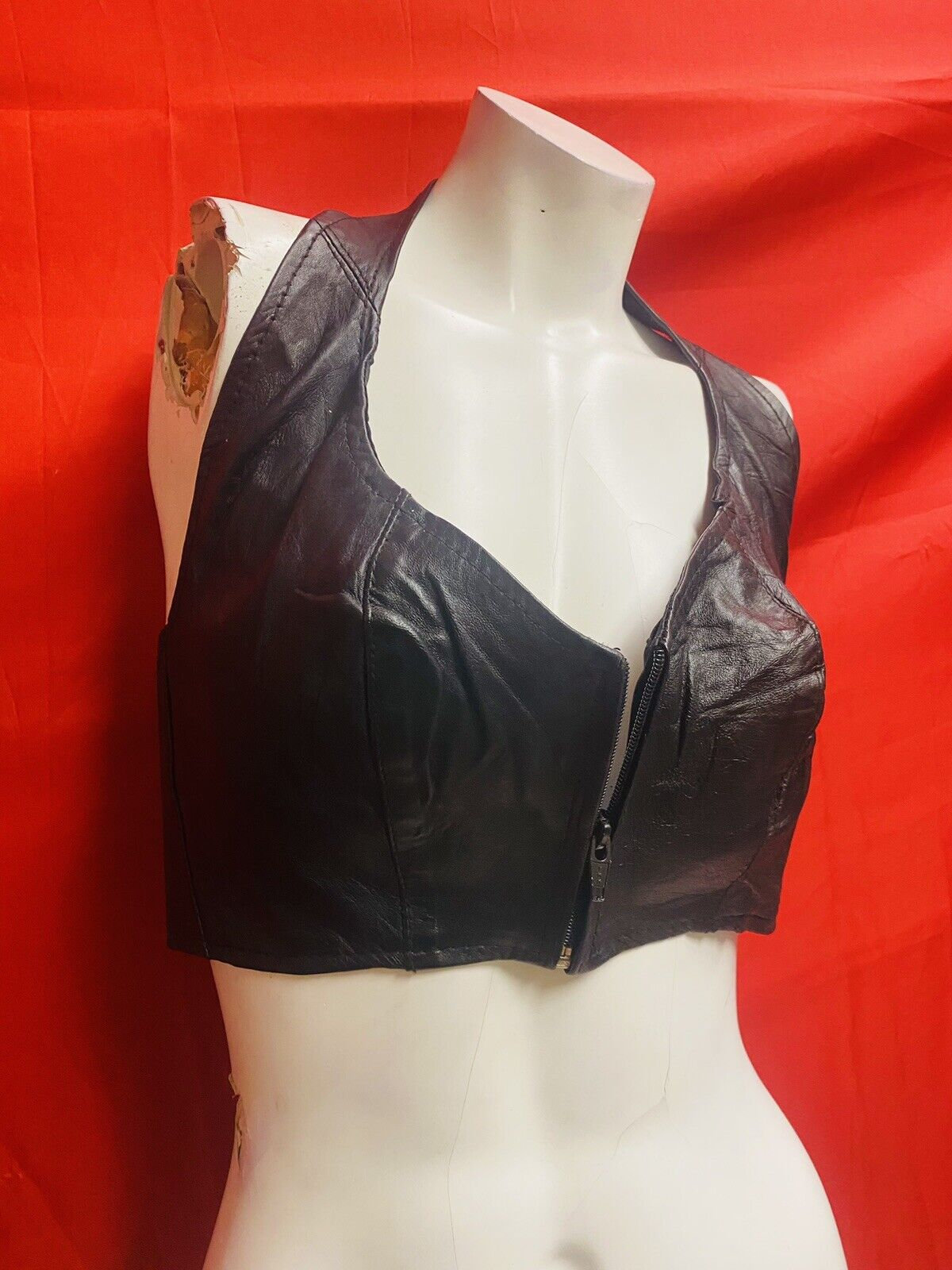 Genuine Leather 90s Vintage Women Leather Top With Zipper Genuine Leather 90s Vintage Women Leather Top With Zipper