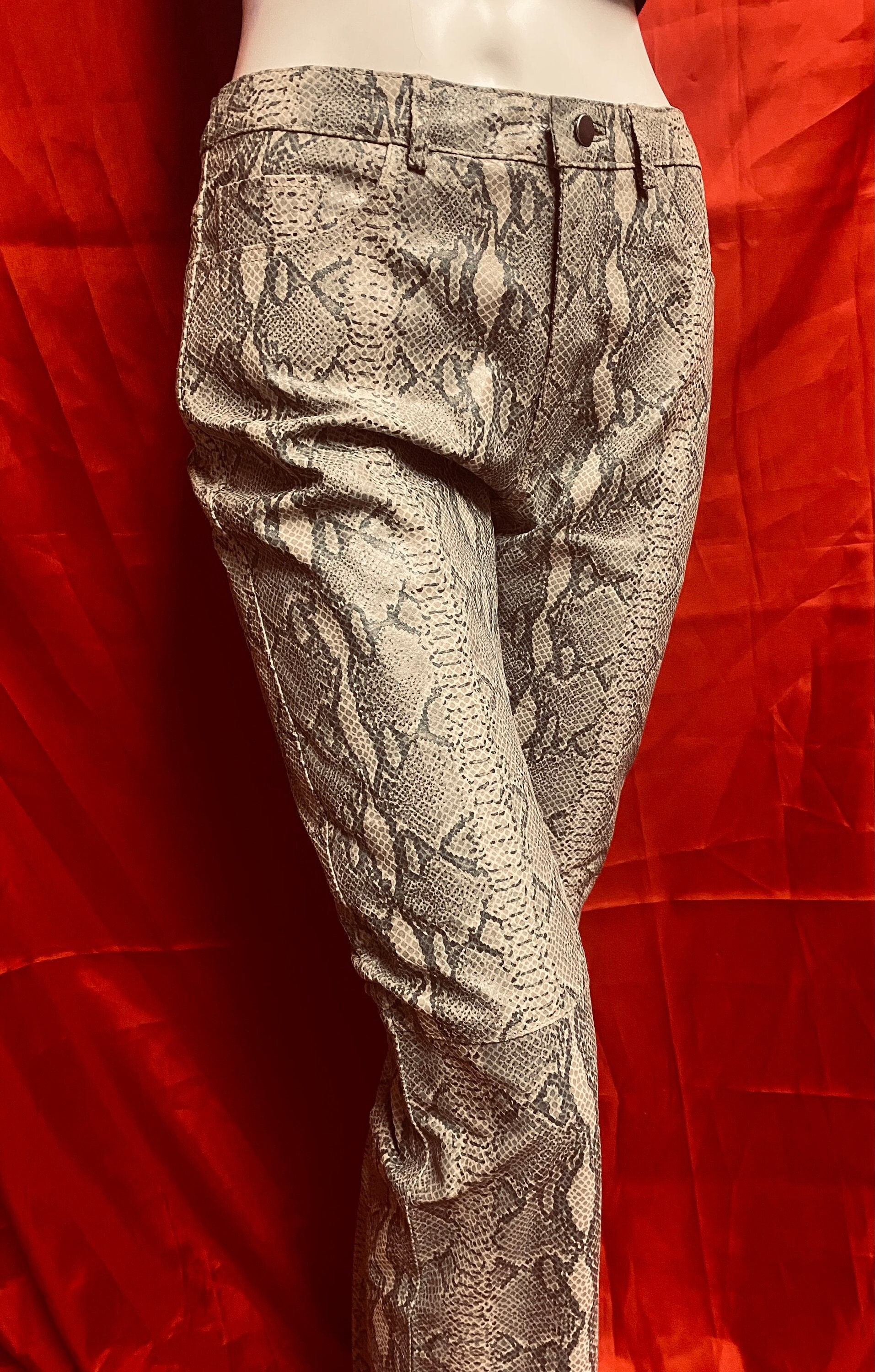 Men Snakeskin Print Leggings Pants Skinny Trousers Nightclub