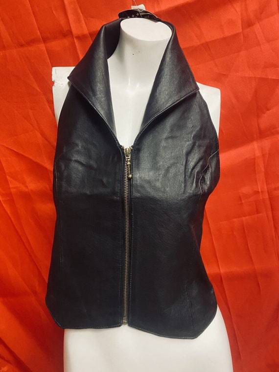 Vintage Collar Biker Vest With Zippers - image 1