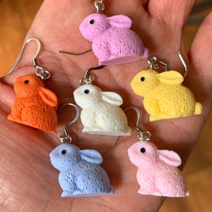 Colorful Realistic Bunny Dangle Earrings, Cute Rabbit Earrings, Easter Earrings, Fun Earrings, Quality Silver Stainless Hooks, Free Gift