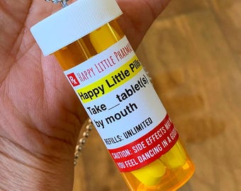 Pill Bottle Ball Chain Necklace, Funny Pill Case