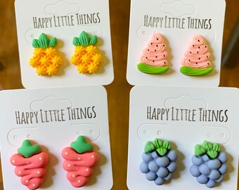 Fruit Shaped Candy Stud Earrings, Strawberry Earrings, Grape Earrings, Watermelon Earrings, Pineapple Earrings, Fruit Lover Gifts, Free Gif
