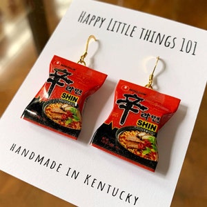 Mini Ramen Drop Earrings/Ramen Bag Earrings/Food Earrings/Fun Gift for Her/Handmade Miniature Earrings/18K Gold Plated/Free Gift