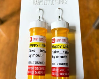 Custom Pill Case Dangle Earrings: Quality Silver Colored Stainless Hooks, Fun Jewelry