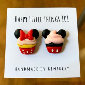 Mickey & Minnie Mouse Cupcake Earrings/Cute and Fun Earrings/Disney Lover Gift for Her/Sweets Earrings/18K Gold Plated/Free Gift