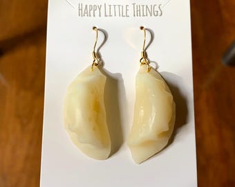 Dumpling Dangle Earrings: 18K Gold Plated Stainless, Asian Food Lover Gift