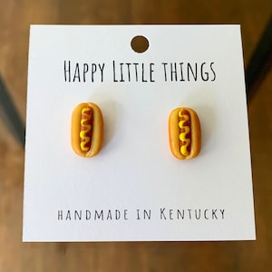 Aretes de perrito caliente con sabor a mostaza, kétchup y liso: ganchos de acero inoxidable chapados en oro de 18 quilates, joyas para amantes de la comida.