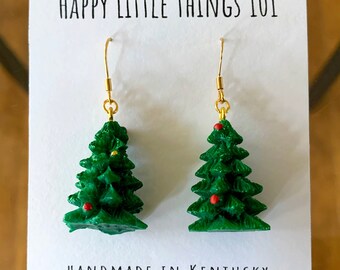 Miniatuur kerstboom hangoorbellen, 18 kt verguld, leuke kerstsieraden
