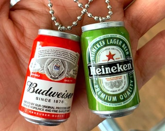 Miniature Beer Can Keychain: Steel Ball Chain, Fun Alcohol Lover Gift