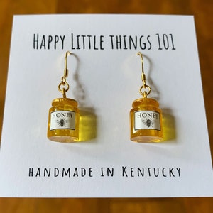 Honey Jar Drop Earrings, Faux Honey Jar Earrings, Strawberry Jam Jar Earrings, Food Earrings, Fun Earrings, Gold Plated Hooks, Free Gift