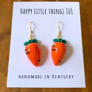 Easter Carrot Dangle Earrings, Carrot Earrings, Food Earrings, Gift for Vegetarian, Funny Gift for Her, Free Gift, Free Gift