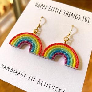 Arch Rainbow Drop Earrings/Glitter Rainbow Earrings/St. Patrick&#39;s Day Gift for Her/Rainbow Charm/Fun Earrings/18K Gold Plated/Free Gift