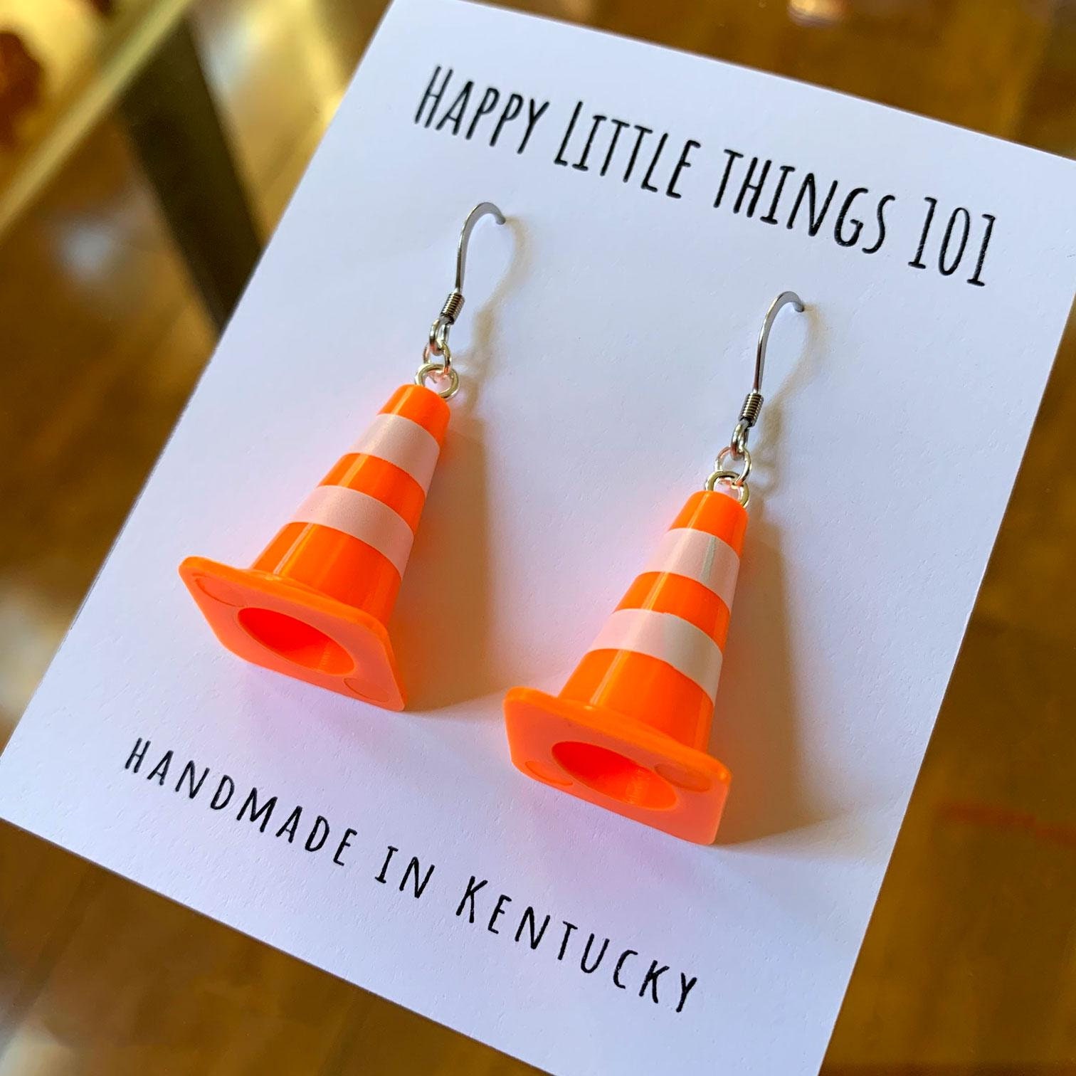 Miniature Traffic Cone Earrings: Fun Stainless Steel Hooks
