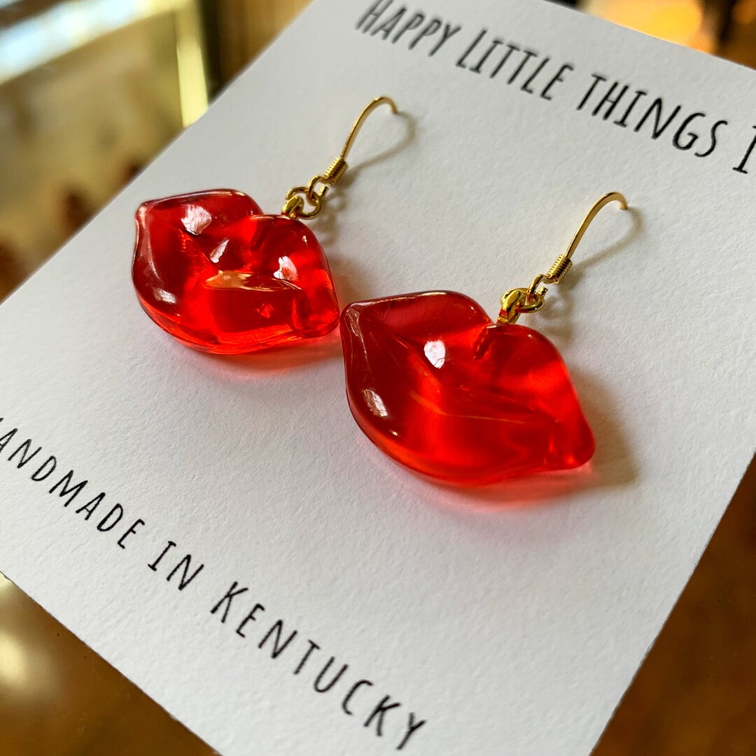 Red Lip Earrings/red Lip Drop Candy Earrings/valentine's Etsy