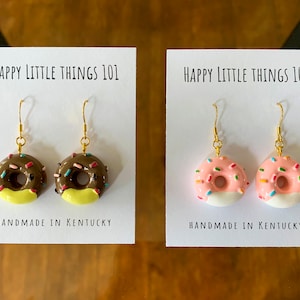 Chocolate & Strawberry Glazed Donut Earrings/Sprinkle Donut Earrings/Fun Earrings/Donut Lover Gift for Her/18K Gold Plated/ Free Gift