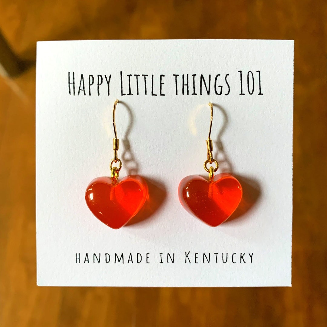 Red Heart Candy Drop Earrings/heart Shaped Red Candy Earrings/cute