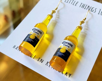 Beer Yellow Bottle Earrings/Miniature Beer Bottle Earrings/Alcohol Accessories/Beer Lover Gift for Her/18K Gold Plated/Free Gift Box
