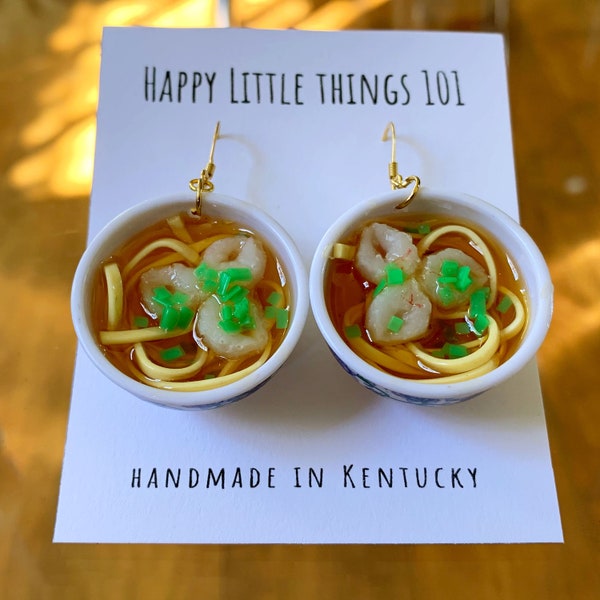 Ramen Drop Earrings/Miniature Ramen Noodle Earrings/Silly Gift for Her/Fun Earrings/Ramen Lover Gifts/18K Gold Plated/Free Gift Box