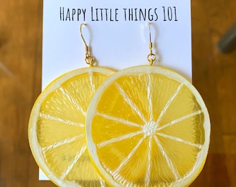 Lemon Slice Earrings/Earrings for Lemonade Stand/Lemon Lover Gift/Fun Earrings/Fruit Themed Party Earrings/18K Gold Plated/Free Gift Box