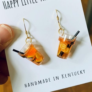 Ice Tea Dangle Earrings, Lemon Ice Tea Earrings, Green Tea Earrings, Matcha Lover Gifts, Asian Lovers, Cute & Fun Gift for Her, Free Gift