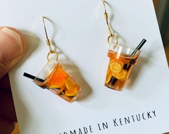 Ice Tea Dangle Earrings, Lemon Ice Tea Earrings, Green Tea Earrings, Matcha Lover Gifts, Asian Lovers, Cute & Fun Gift for Her, Free Gift