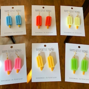 Popsicle Drop Earrings/Blue/Red/Yellow/Pink/Orange/Green/Ice Pop Charm/Silly Gift for Her/Fun Accessories/18K Gold Plated/Free Gift Box