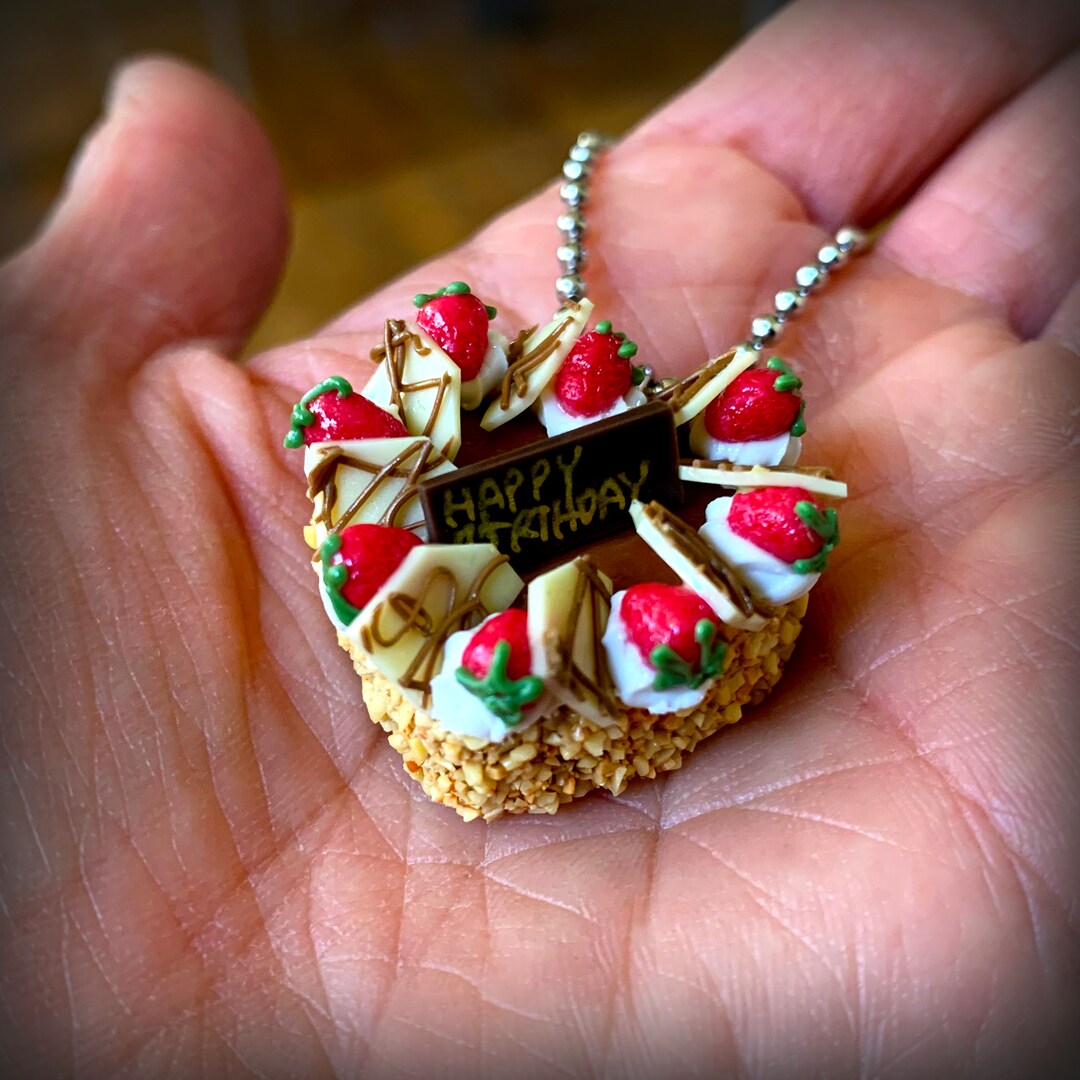 Happy Birthday Cake Keychain/miniature Strawberry Chocolate Cake