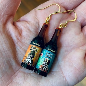 Miniature Beer Bottle Earrings/Orange Bottle Earrings/Blue Bottle Earrings/Beer Lover Gifts/Drink Earrings/18K Gold Plated/Free Gift