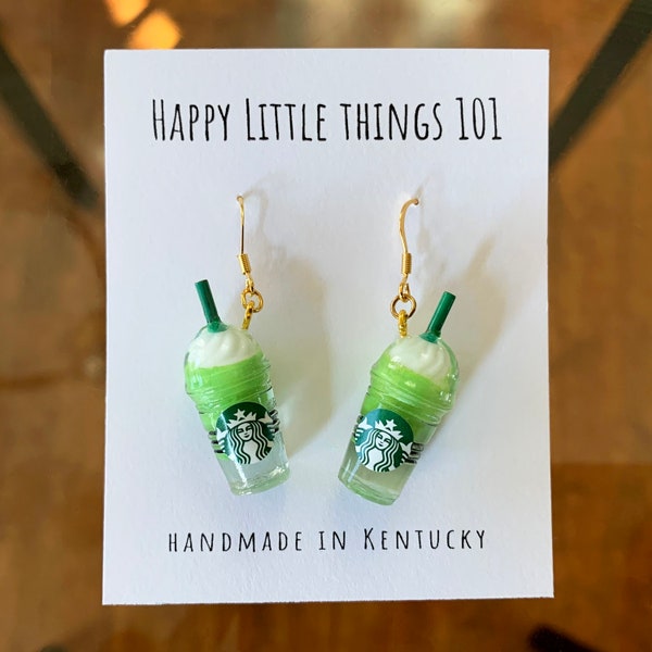 Starbucks Inspired Matcha Green Tea Frappuccino Earrings/Matcha Lover Gifts/Cute & Fun Gift for Her/18K Gold Plated/Free Gift Box