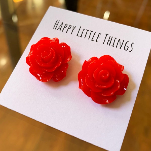 Rose Flower earrings/Red Rose Earrings/Pink Rose Earrings/Peach Rose Earrings/Rose Lover Gift for Her/18K Gold Plated/Free Gift Box