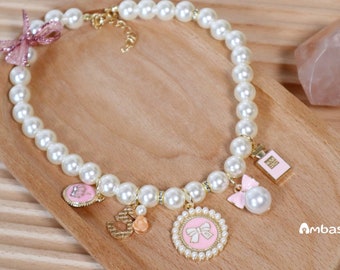 Perle und rosa Charme Haustier-Halsband-Halskette für Hunde und Katzen | Tierschmuck | Haustier Zubehör | Haustier Geschenke