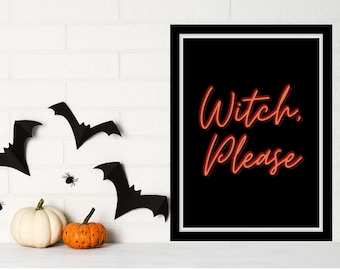 Bruja por favor cartel imprimible, decoración descargable de Halloween, arte de la pared de la bruja, arte de signos digitales