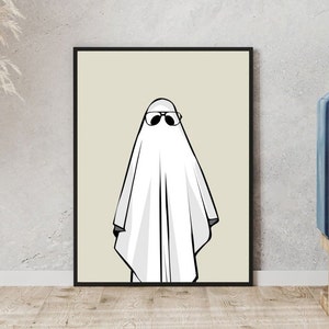 Ghost with Glasses Print | Halloween Decor | Digital Art Print | Spooky Season Wall Art | Minimalist Halloween Decor