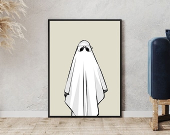 Ghost with Glasses Print / Decoración de Halloween / Impresión de Arte Digital / Spooky Season Wall Art / Decoración minimalista de Halloween