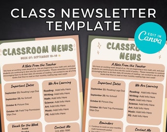 Class News Letter Template | MidCentury Modern | Boho | Customizable Teacher Letter | Weekly Update | Classroom Template | Back to School