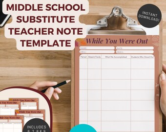 Autumn High School Substitute Teacher Note Bundle | Middle School | September | Fall Sub Report | Sub Plans | Editable While You Were Away