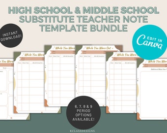 High School Substitute Teacher Note Bundle | Editable | MidCentury Modern | Boho | Substitute Report | Sub Plans | While You Were Out