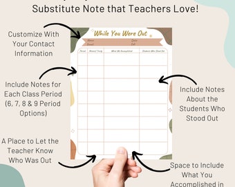 High School Substitute Teacher Note Bundle | MidCentury Modern | Boho | Printable | Substitute Report | Sub Plans | Middle School | HS | MS