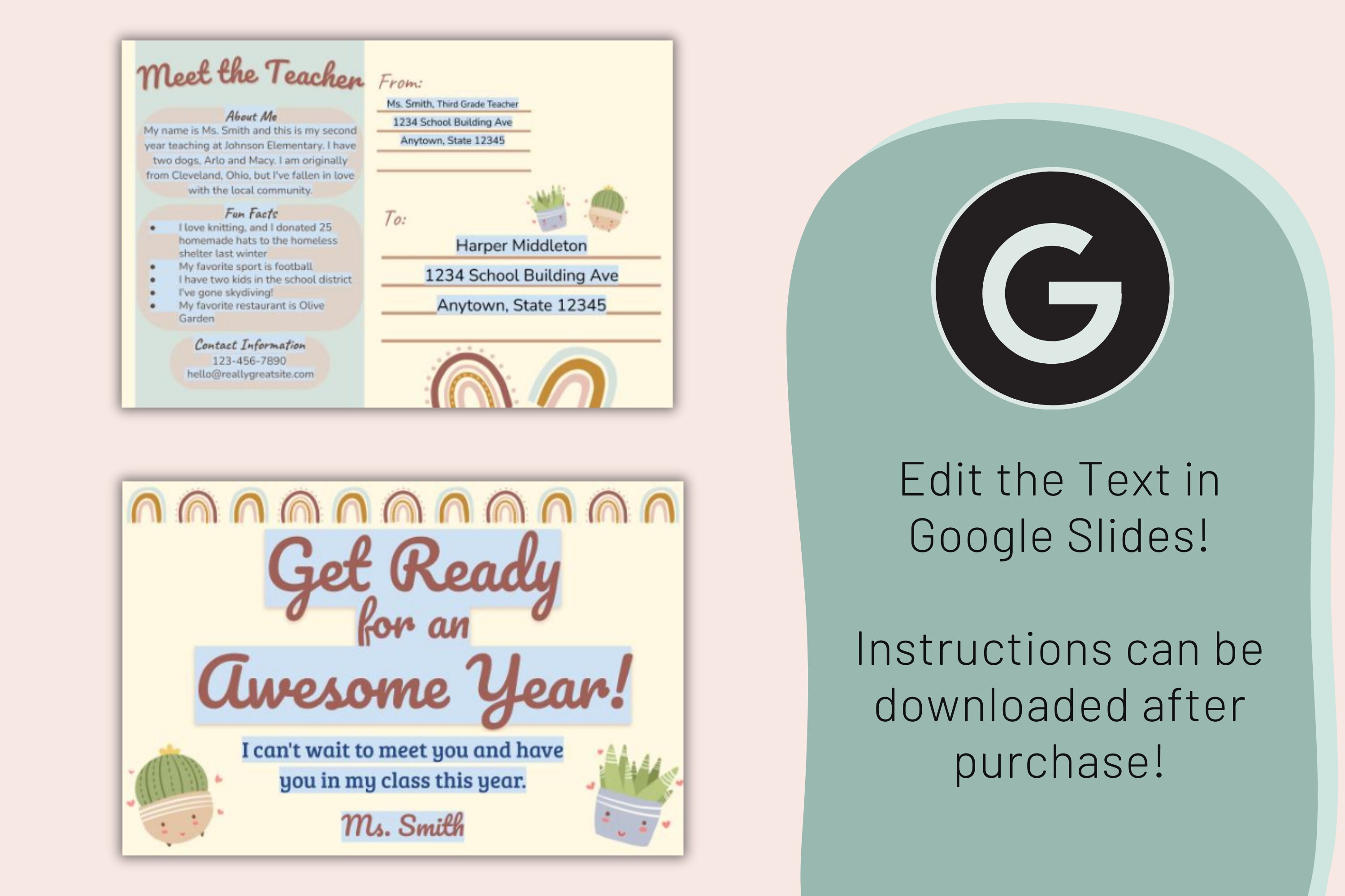 Meet the Teacher Postcard | Editable | Rainbow Plants | Boho | First ...