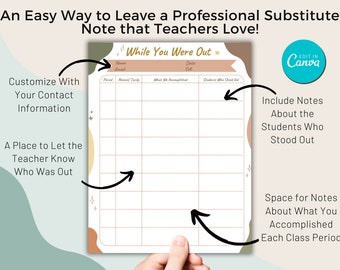 Secondary School Substitute Teacher Note Bundle | Editable | MidCentury Modern | Boho | Substitute Report | Sub Plans | While You Were Out