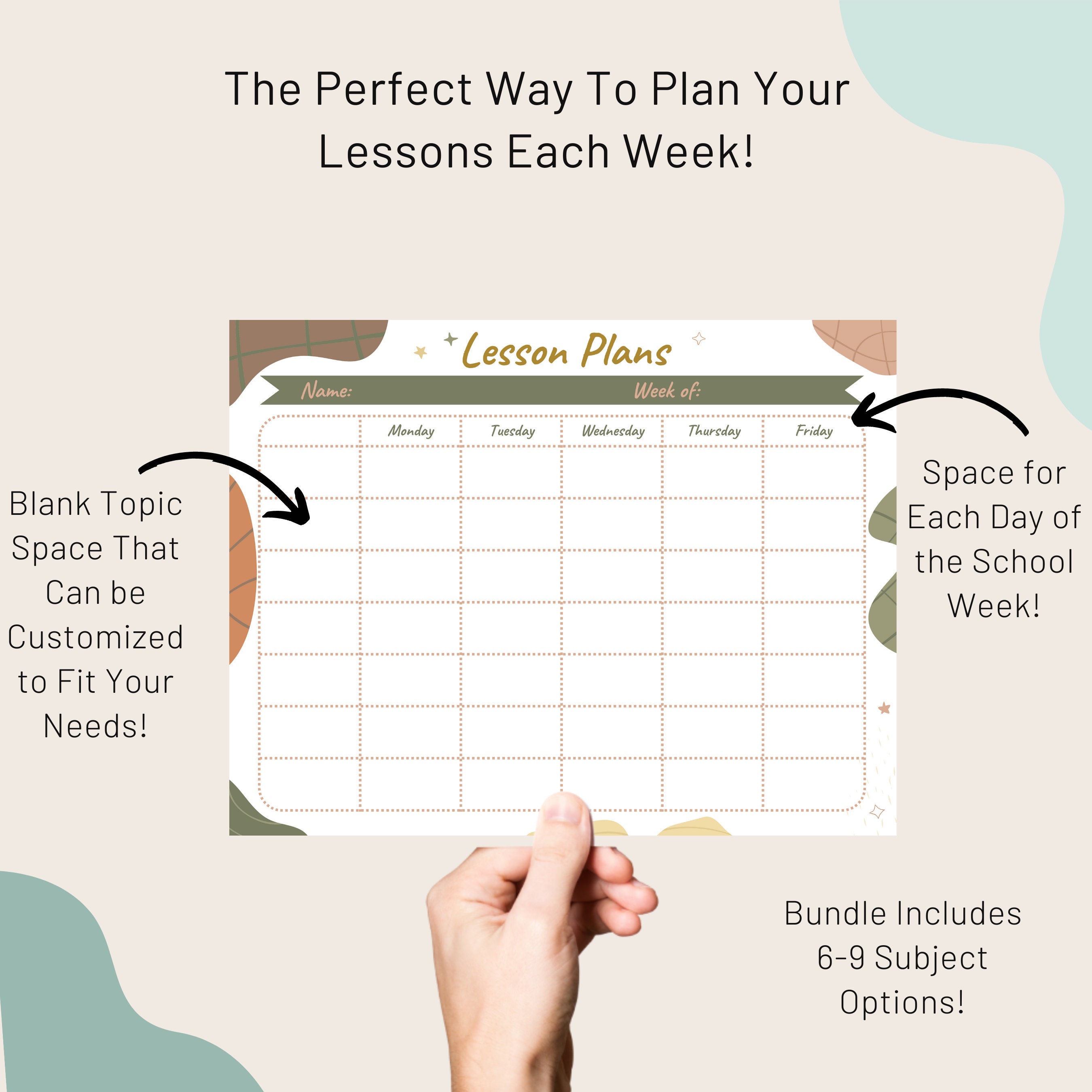 Editable Weekly Lesson Plan Bundle Midcentury Modern Boho Printable ...